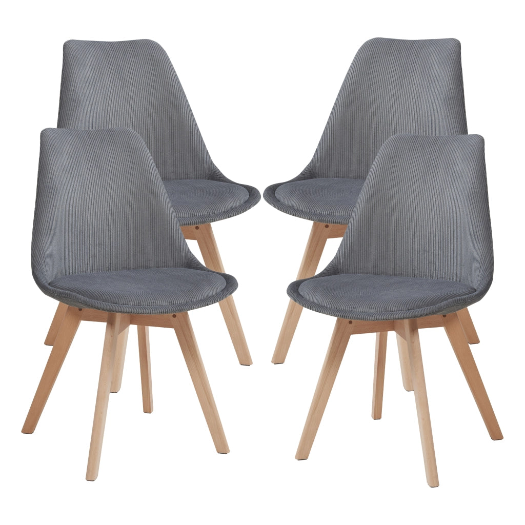 Set Fläten di 4 Sedie da Sala con Seduta Imbottita Rivestimento in Velluto a Coste Grigio [en.casa]