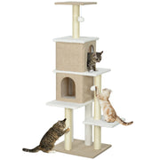 Albero tiragraffi per gatti con piattaforme, tane e palline ¨C zephmum ¨C marrone chiaro 140 cm