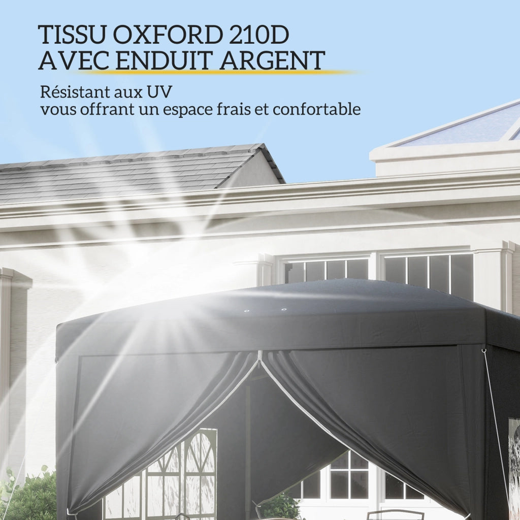Tenda da giardino pieghevole 3x3 m ¨C zephmum ¨C nero con 4 pareti e sacco di trasporto