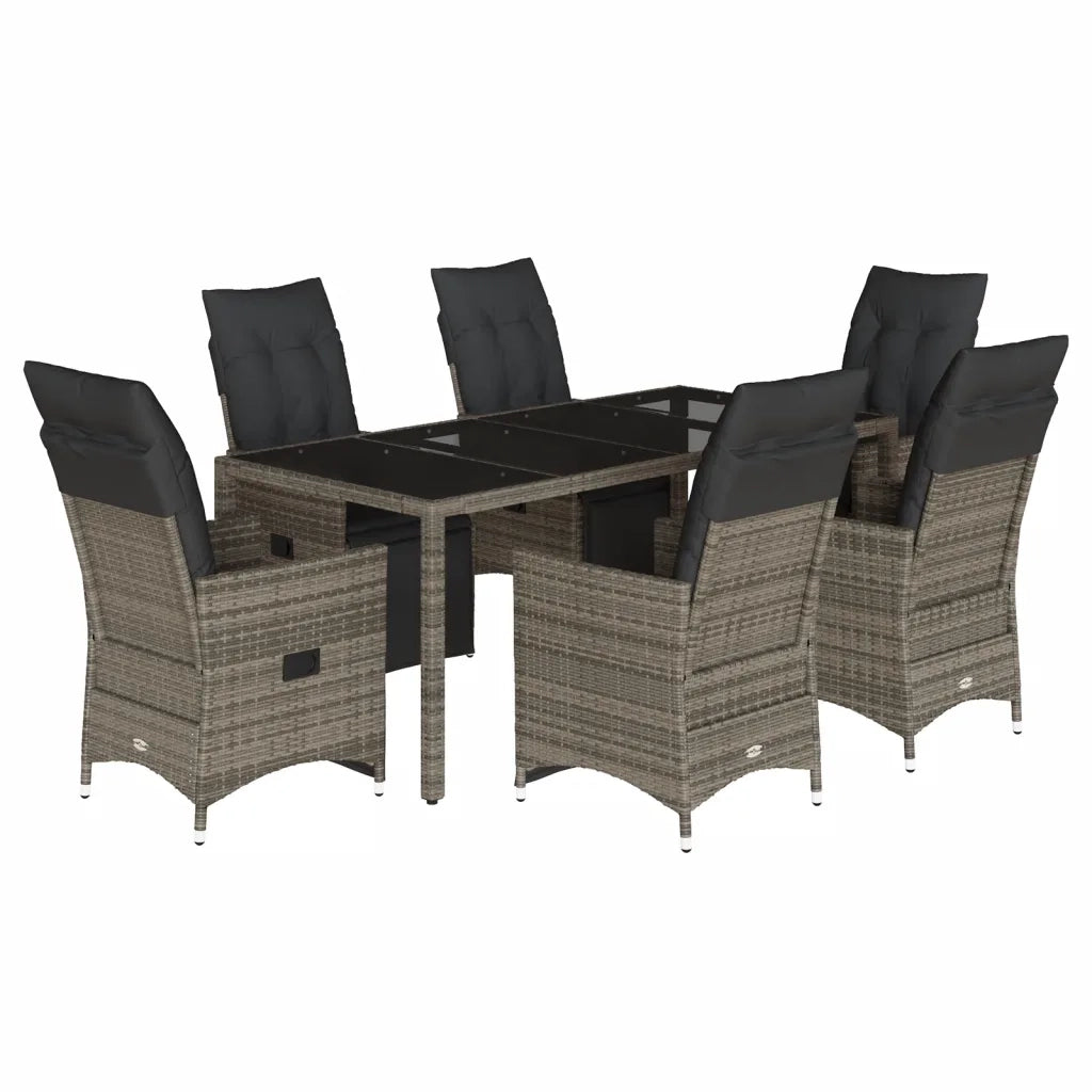 Set Bistrò da Giardino 7 pz con Cuscini in Polyrattan Grigio 3276897