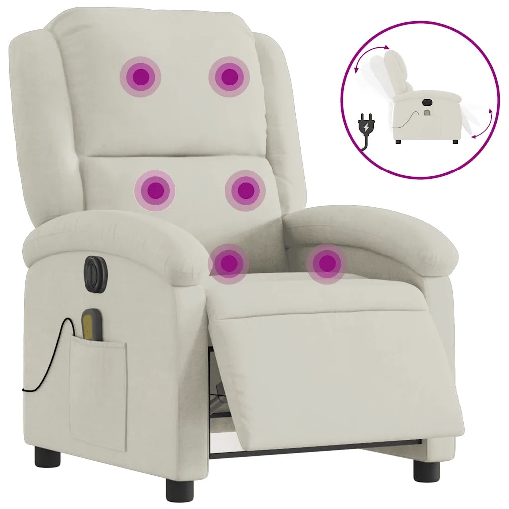 Poltrona Massaggiante Reclinabile Elettrica Crema Velluto