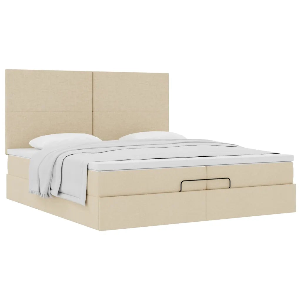Struttura Letto Pouf con Materassi Crema 200x200 cm in Tessuto 3313104