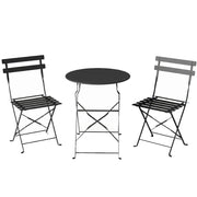 Set Bistrò da Esterno con Tavolo e 2 Sedie Pieghevoli in Metallo e Plastica Nero