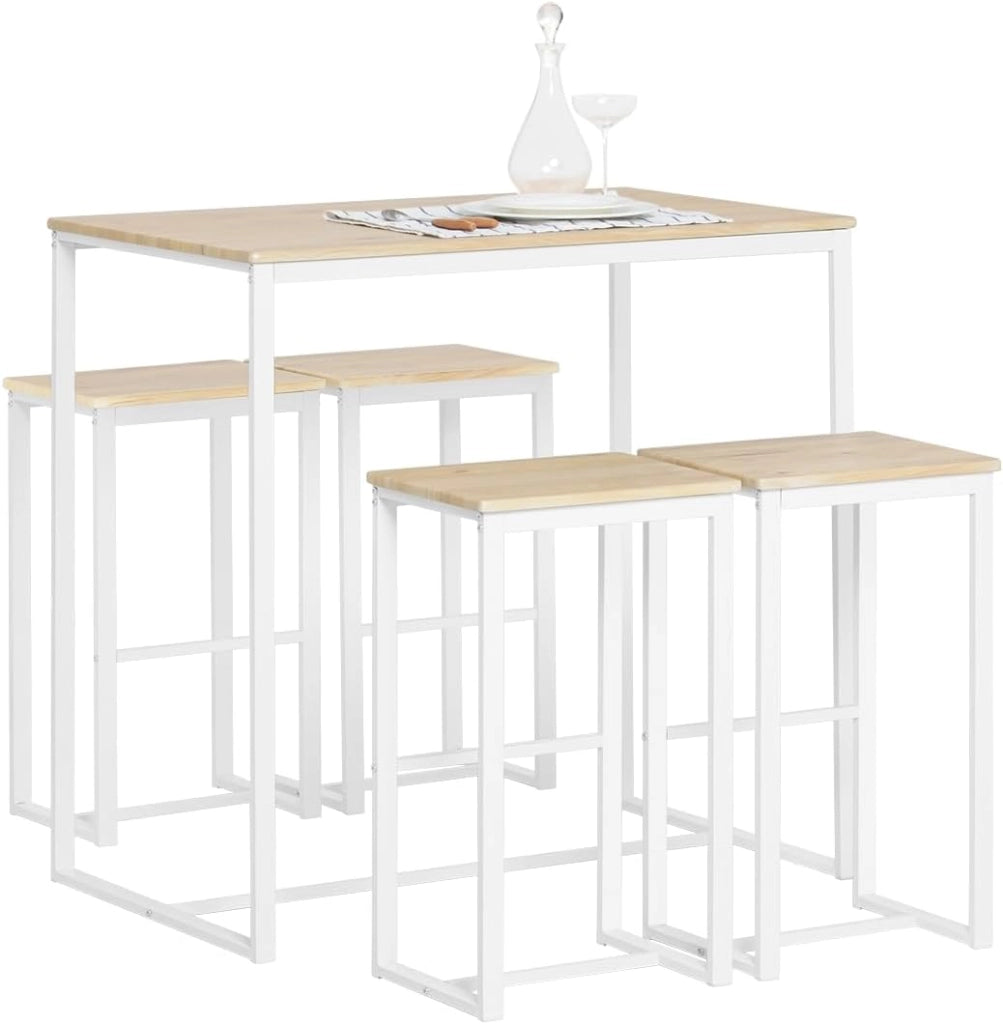 Penisola da Cucina con 4 Sgabelli Tavolo da Bar Alto con Set da 5 Pezzi per Cucina e Sala da Pranzo, Salvaspazio per Cucine Piccole, Balcone o Giardino Finitura Legno 100x60x96 cm OGT15‑WN