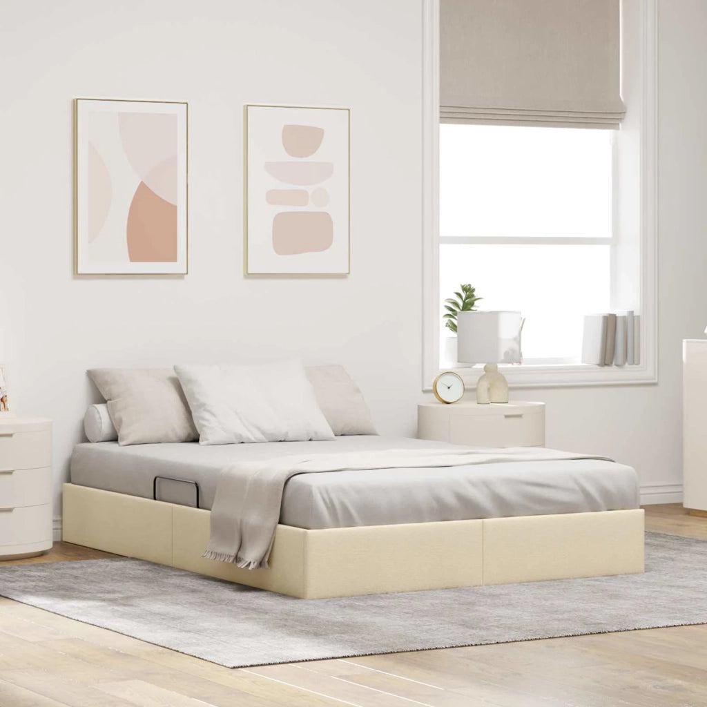 Letto ottomano con archiviazione Crema 140 x 190 cm Tessuto 3442824