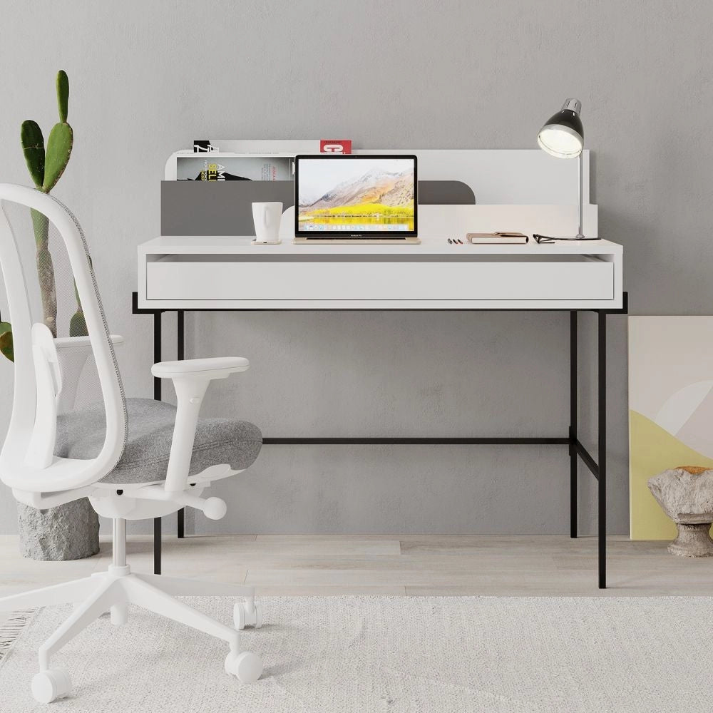 Scrivania con Cassetto 101x60x110 cm in MDF Leila Bianco e Antracite