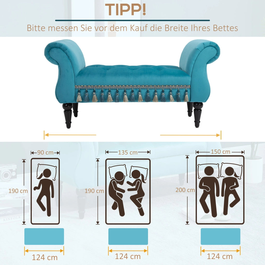 Panca imbottita con velluto e braccioli ¨C Minimal ¨C Blu 117x40x58 cm