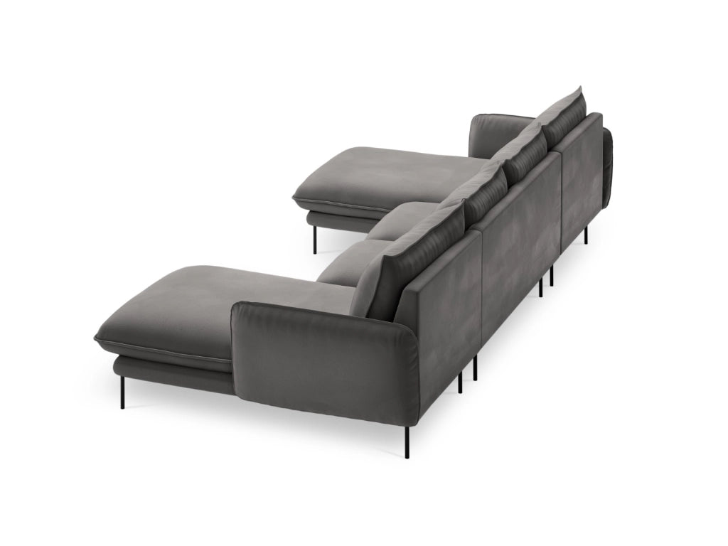 Cosmopolitan Design - Divano panoramico "Vienna" 6 posti in velluto grigio chiaro 