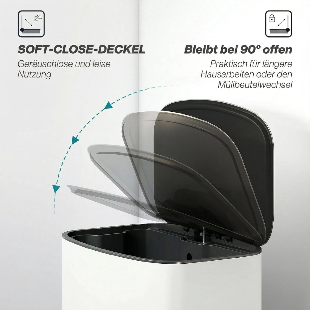 Cestino per Rifiuti 50 Litri ¨C zephmum ¨C Pedale, Coperchio Soft-Close, Colore Bianco