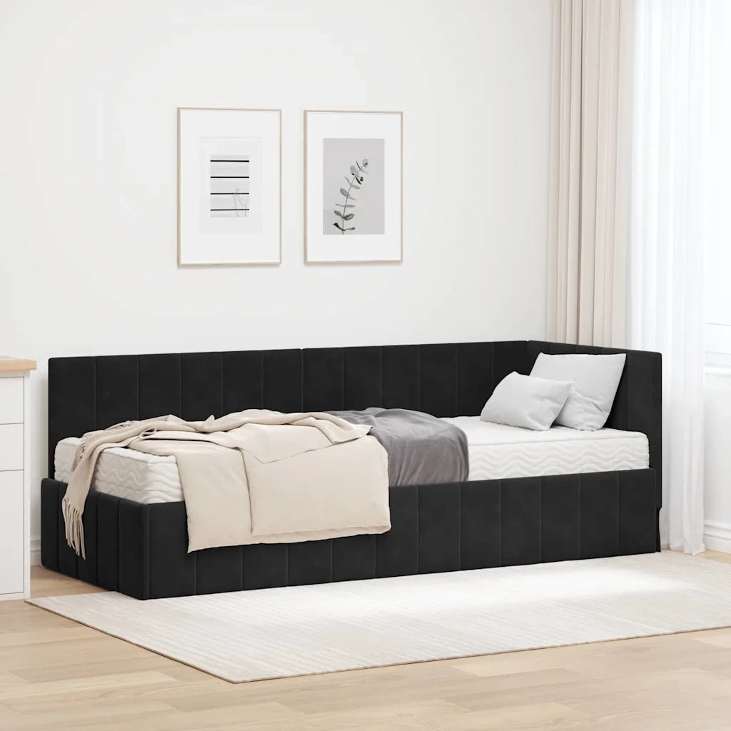 Struttura Letto Angolare con Materasso 2 pz-Giroletto con materasso Nero Velluto 366419