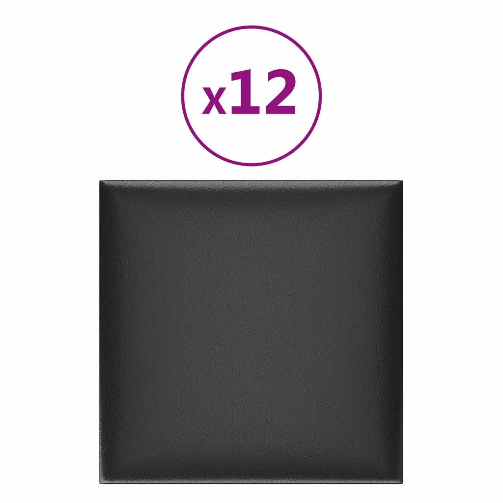 Testiera | Testata da Parete 12 pcs Nero 30 x 30 cm Tessuto