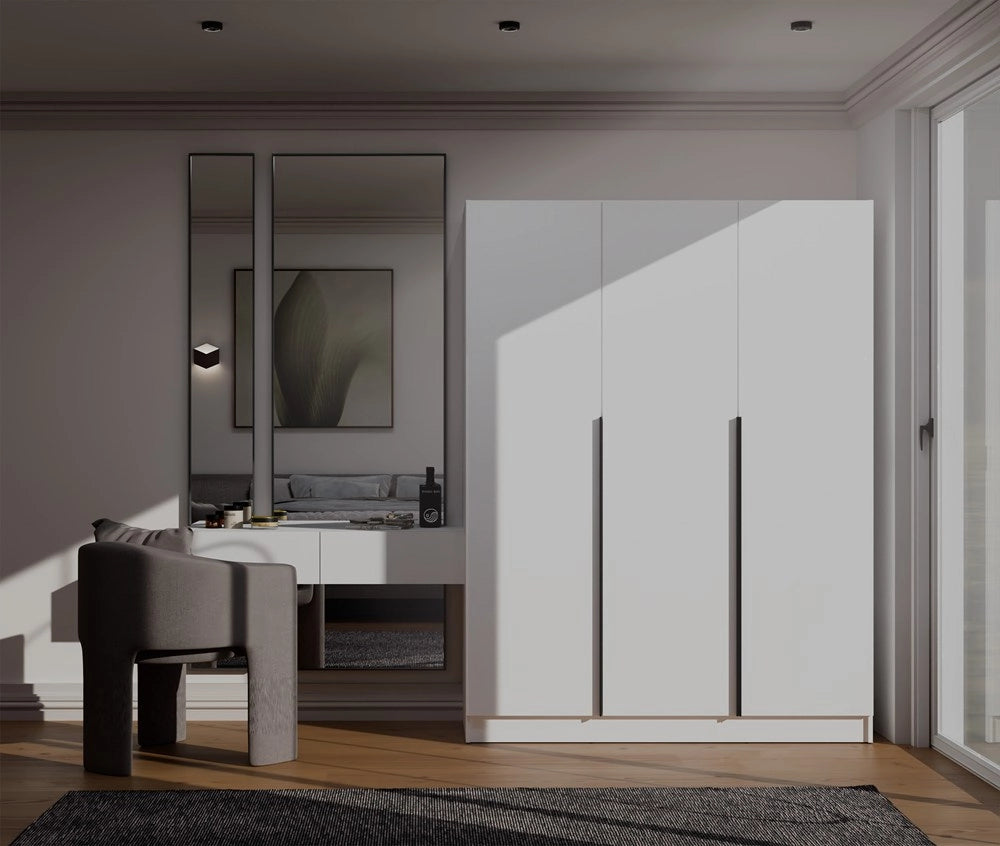 Armadio SENSO 3d 150 cm 3 ante nero maniglie per soggiorno camera da letto bianco guardaroba