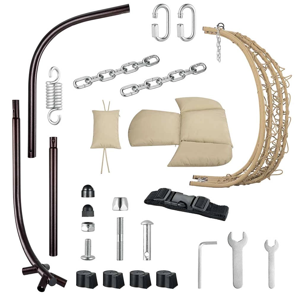 Poltrona Sospesa Giardino Sedia Dondolo Amaca a pendolo Rattan e Metallo Beige
