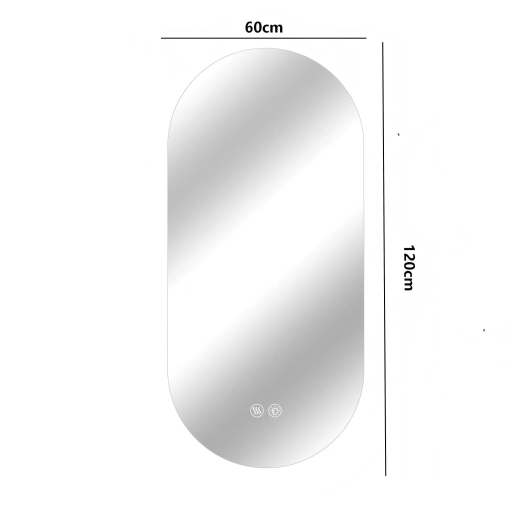 SPECCHIO BAGNO LED ROTONDO 60x120 cm ARGENTO IN VETRO E METALLO ANTI-APPANNAMENTO