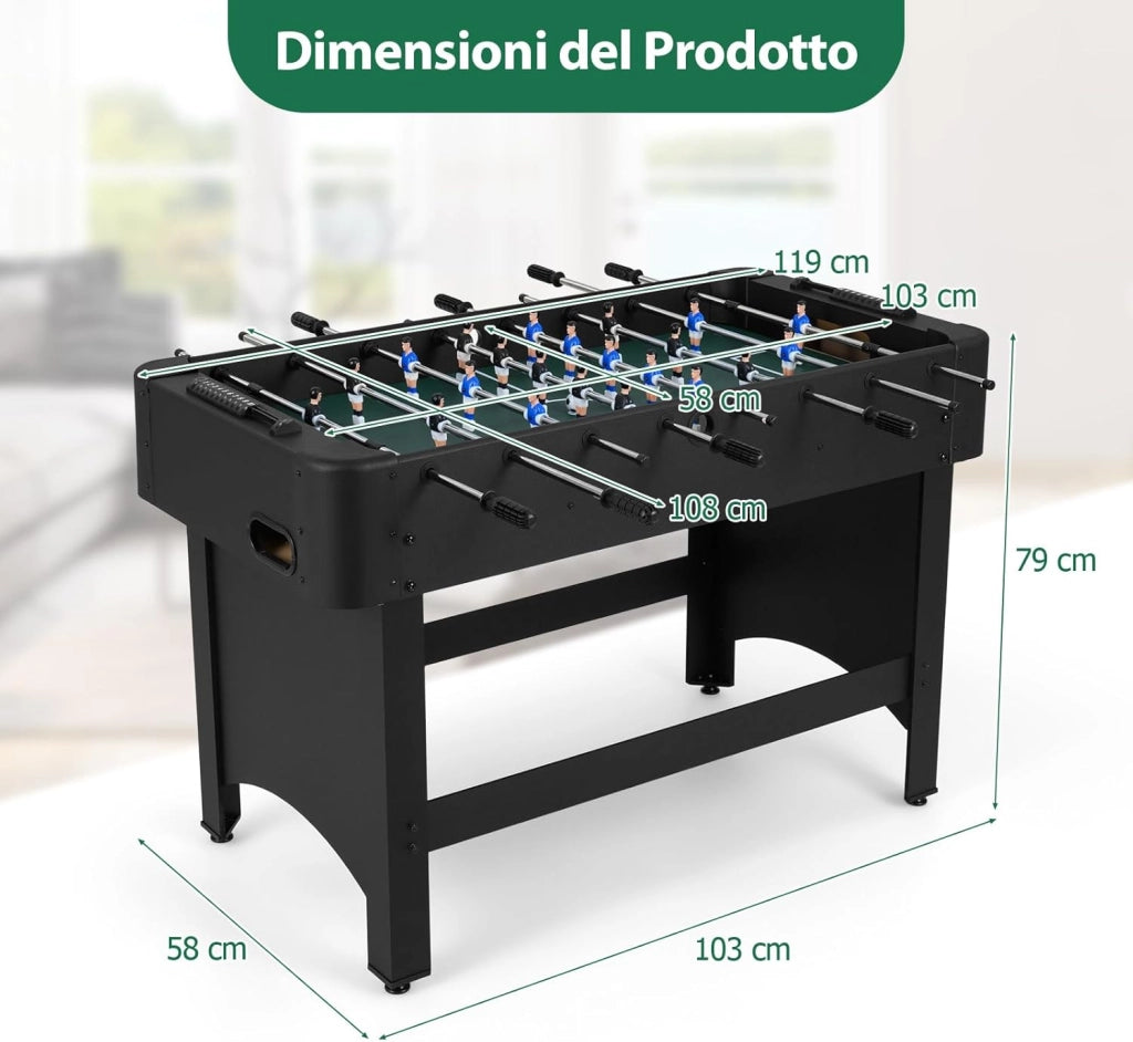 COSYWAY Calcio Balilla, Biliardino con 22 Giocatori, 2 Palline e Contatori, Tavolo da Calcio con 8 Aste per Adulti e Bambini, 119 x 108 x 79 cm