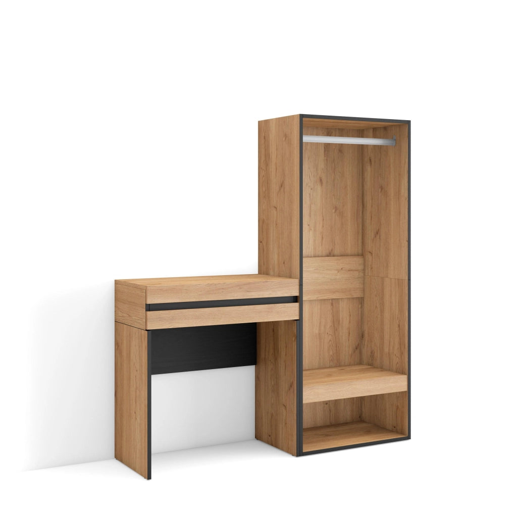 Consolle Ingresso, 130x35x145cm, Con cassetto, Armadio Aperto, colore Rovere RF3447