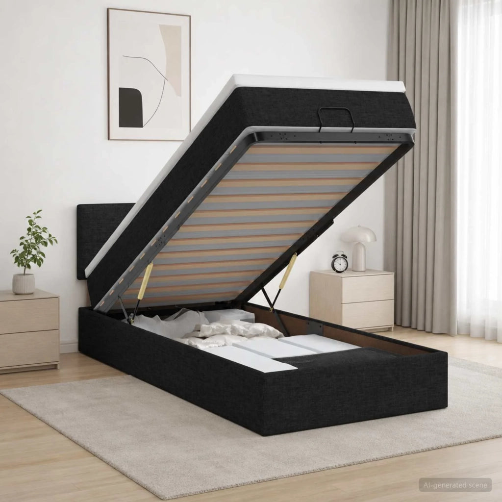Letto ottomano con materasso Nero 80 x 200 cm Tessuto 3456283