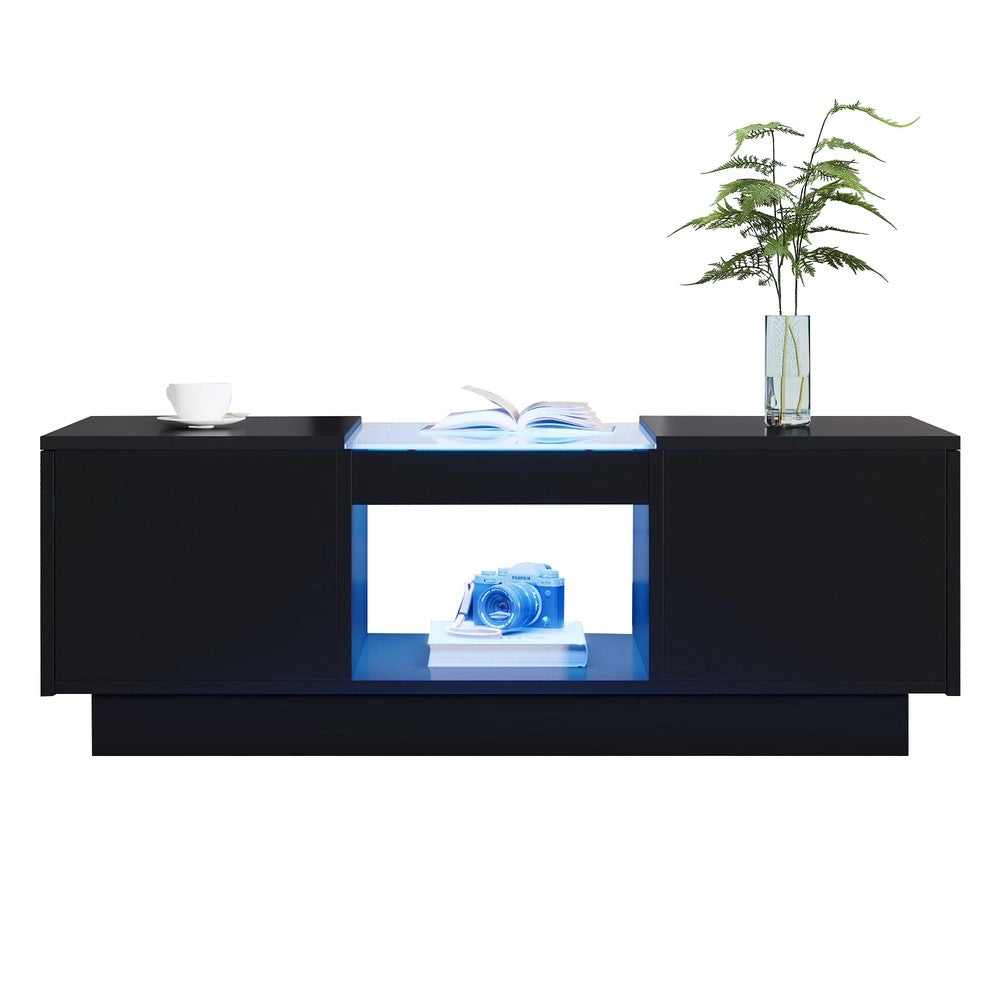 Tavolino da Caff¨¨ con LED, Vetro, 2 Cassetti ¨C MINIMAL ¨C Nero 100x50x35