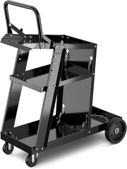 Carrello da Saldatura a 3 Livelli, Carrello per Saldatore con Struttura in Metallo, 4 Ruote Bloccabili Universal e Spazio per Serbatoio con Catene Anti-Ribaltamento, Carrello per Officina