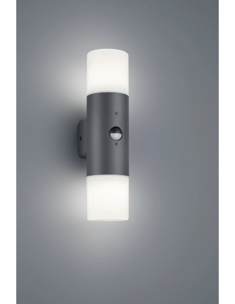 Applique Hoosic Biemissione 2xE27 Antracite Con Sensore Movimento H33 cm IP44 Trio Lighting