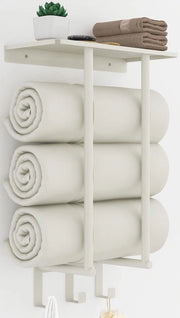 Maniglione per bagno, supporto asciugamani con pannello e 3 ganci, 50cm supporto asciugamani per parete bianco, maniglione metallico per bagno asciugamani per piccole dimensioni