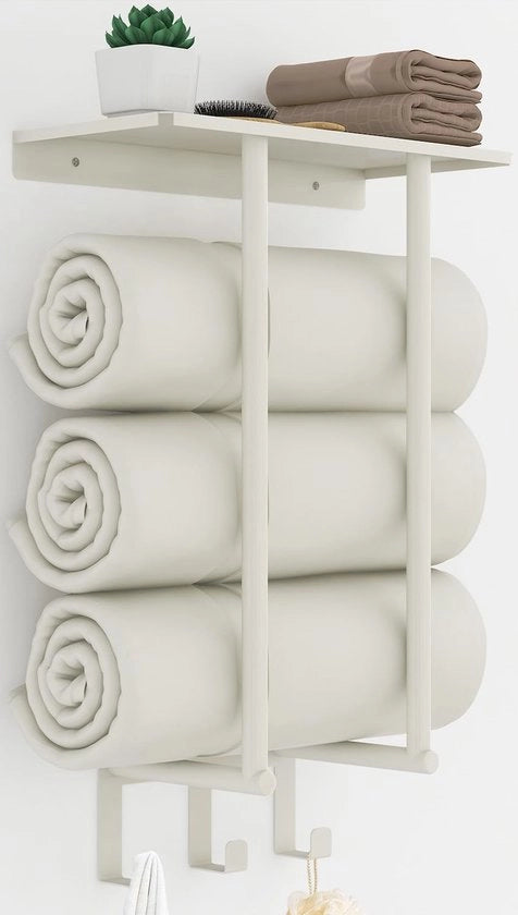 Maniglione per bagno, supporto asciugamani con pannello e 3 ganci, 50cm supporto asciugamani per parete bianco, maniglione metallico per bagno asciugamani per piccole dimensioni