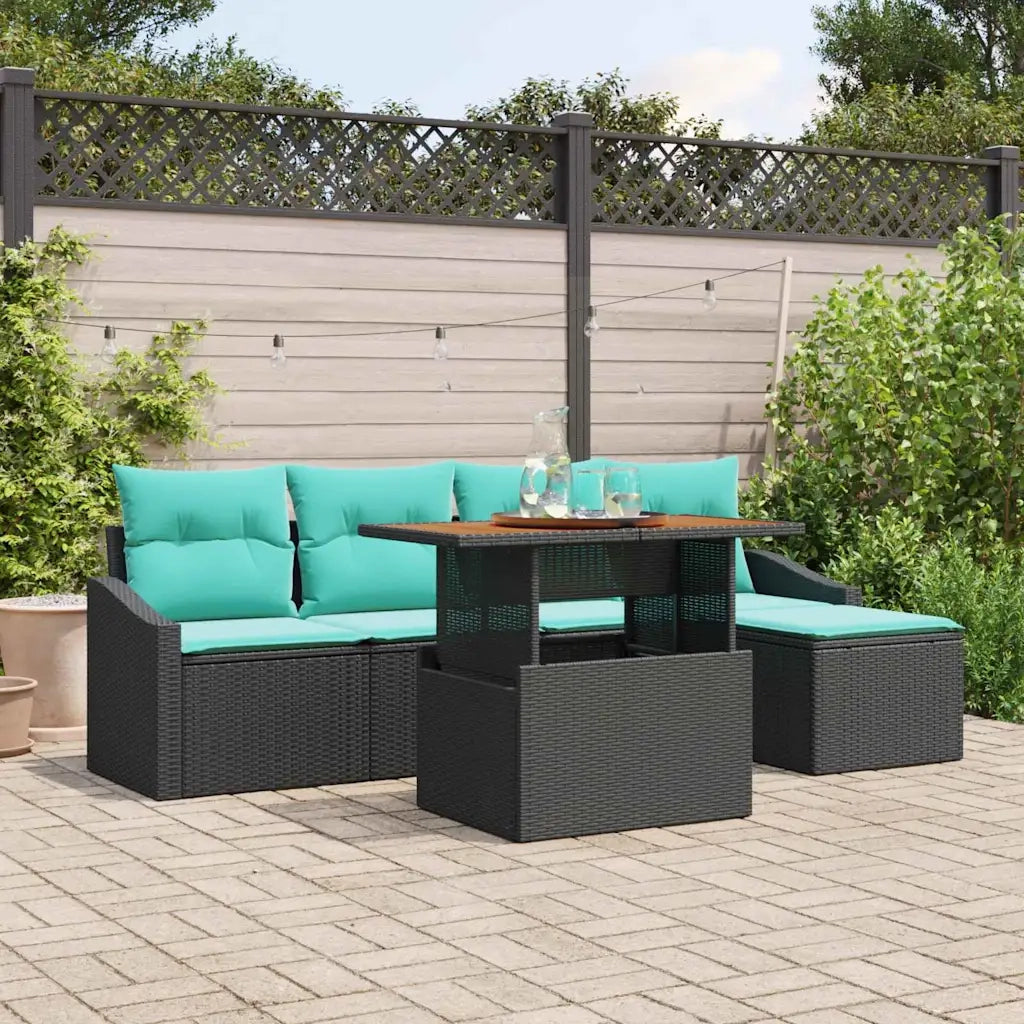 Set da Pranzo per Giardino con cuscino 6 pcs Nero e Verde acqua
