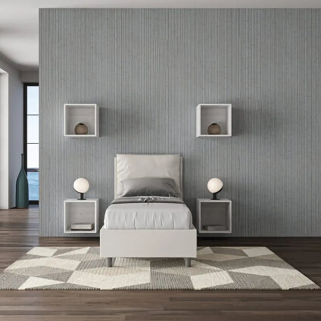 Letto singolo contenitore imbottito 80x200 similpelle bianco Antea
