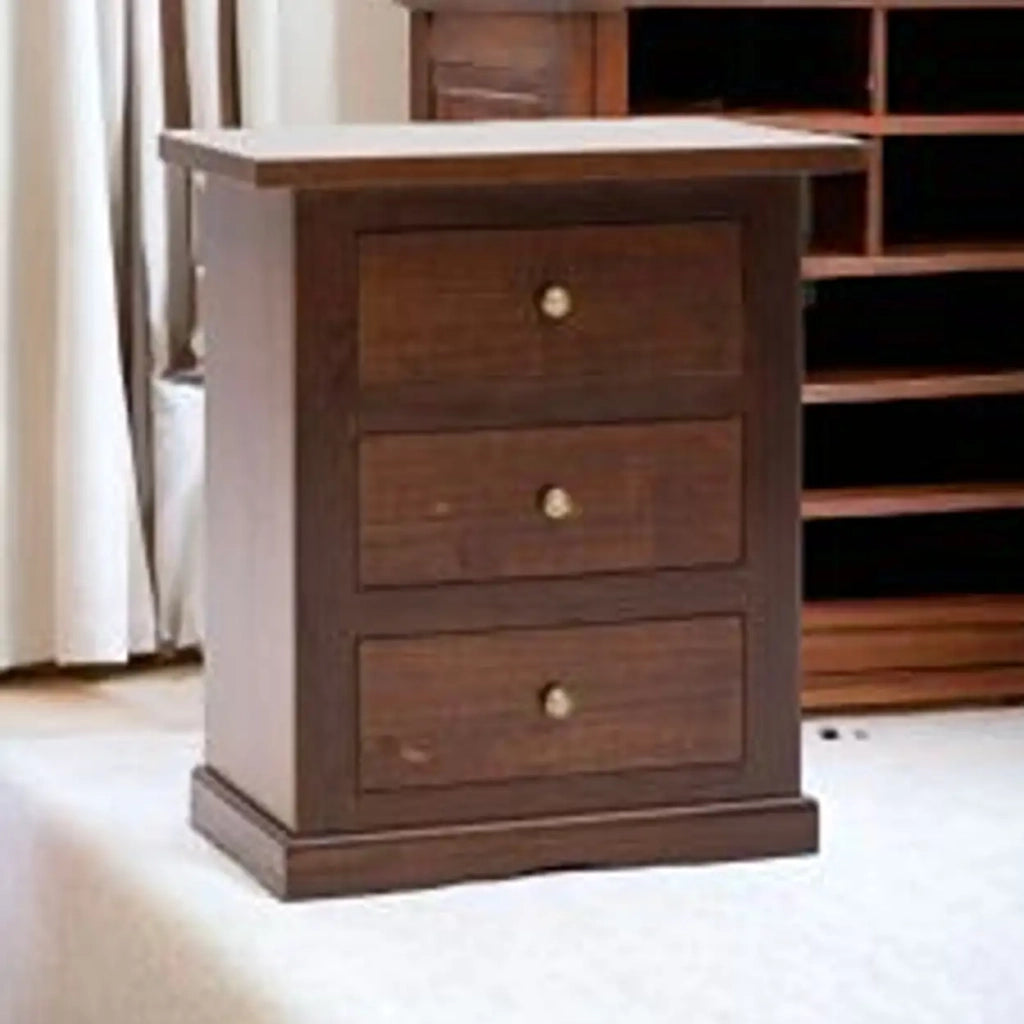 Comodino toscano 3 cassetti in legno arte povera noce scuro