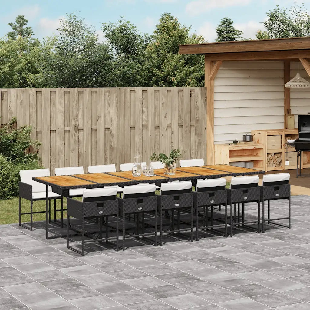 Set da Pranzo da Giardino 13pz con Cuscini Nero in Polyrattan 3211311