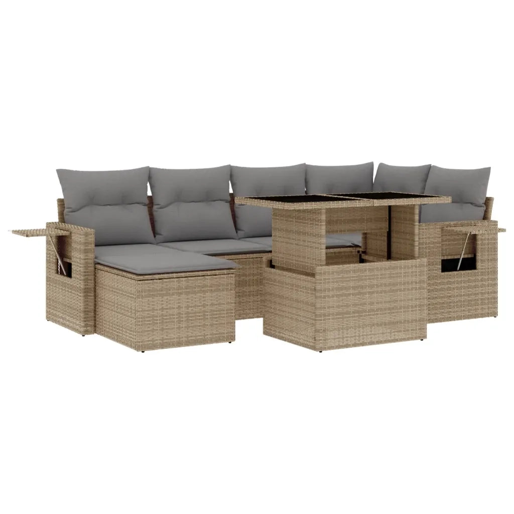 Set Divani da Giardino 7 pz con Cuscini Beige in Polyrattan 3268049