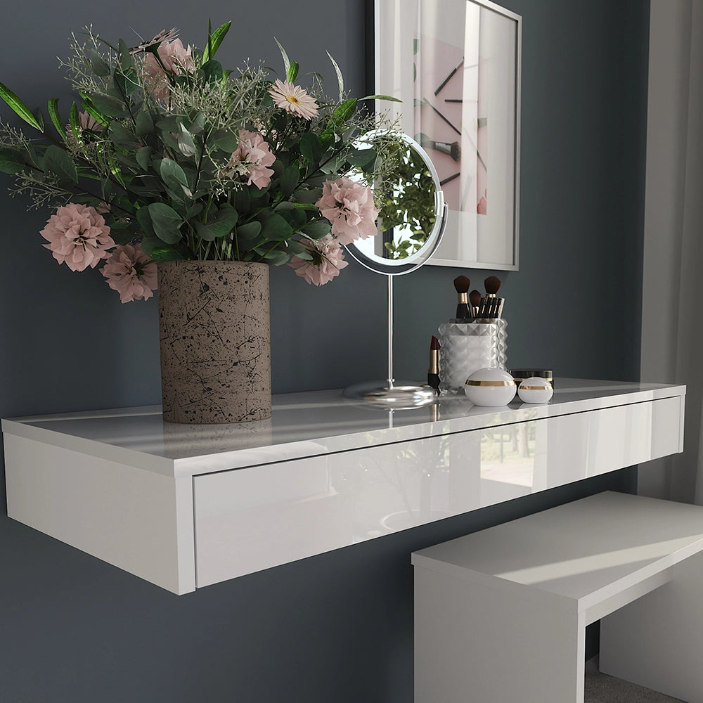 Vicco Libreria da parete Bianco lucido 100 x 12 cm con cassetto