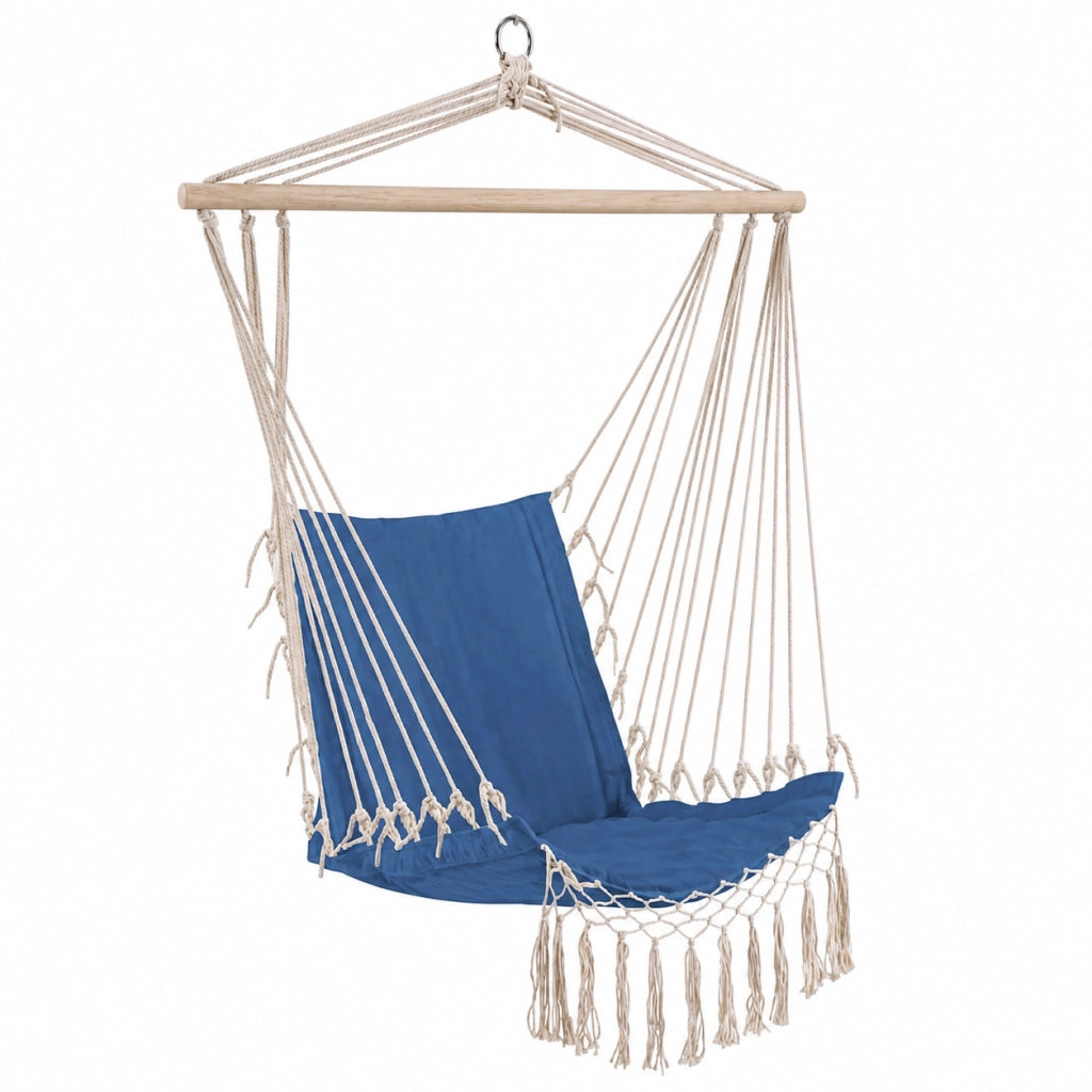 Sedia Poltrona Sospesa Giardino con Cuscino Imbottito Amaca Dondolo Celeste