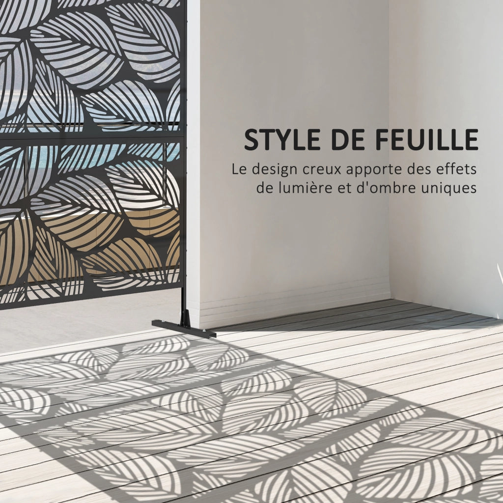 Paravento per esterno in acciaio nero con motivo vegetale ¨C Zephmum ¨C 122x45x198 cm