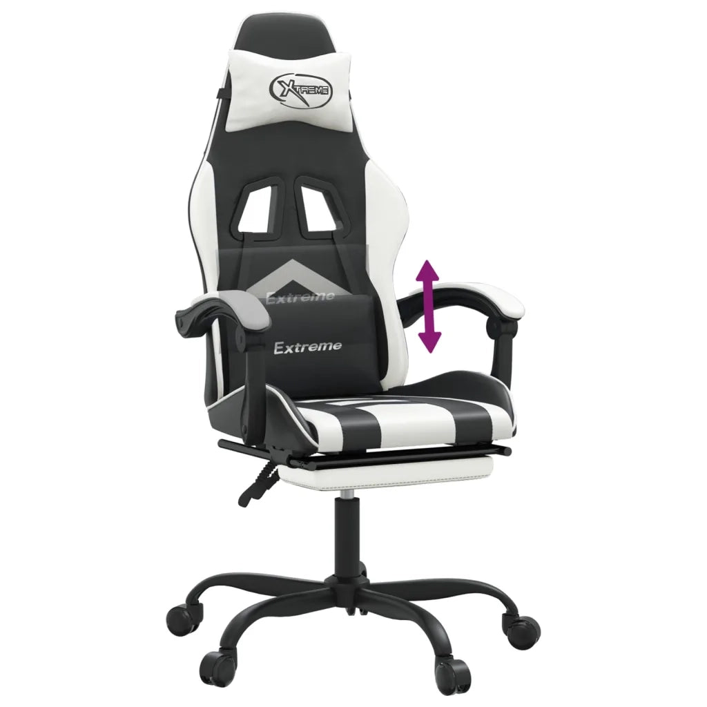 Sedia da Gaming | Sedia da e-sports con Poggiapiedi Nero e Bianco in Similpelle