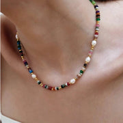 Collana vintage con perline di cristallo naturale e perle d'acqua dolce, regalo di Natale o compleanno.