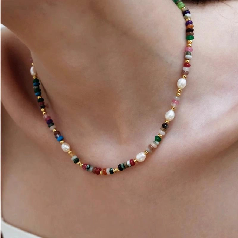 Collana vintage con perline di cristallo naturale e perle d'acqua dolce, regalo di Natale o compleanno.
