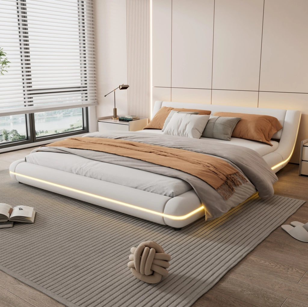 Letto a pavimento 160x200 cm in PU e MDF con illuminazione LED