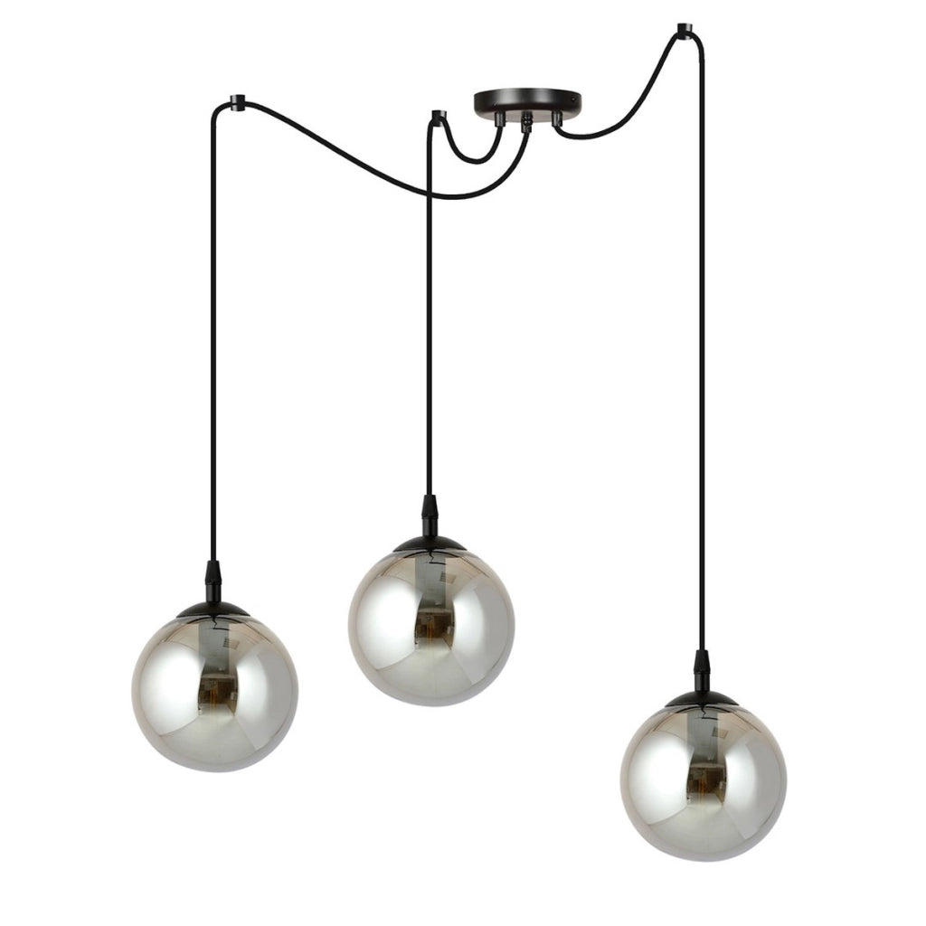 Lampada a sospensione GIGI con diffusori in vetro grafite e struttura nera
