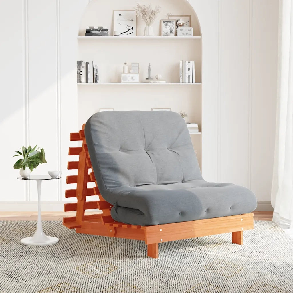 Divano Letto Futon con Materasso-Sofa Letto-Daybed Marrone Cera 80x206x11cm Pino
