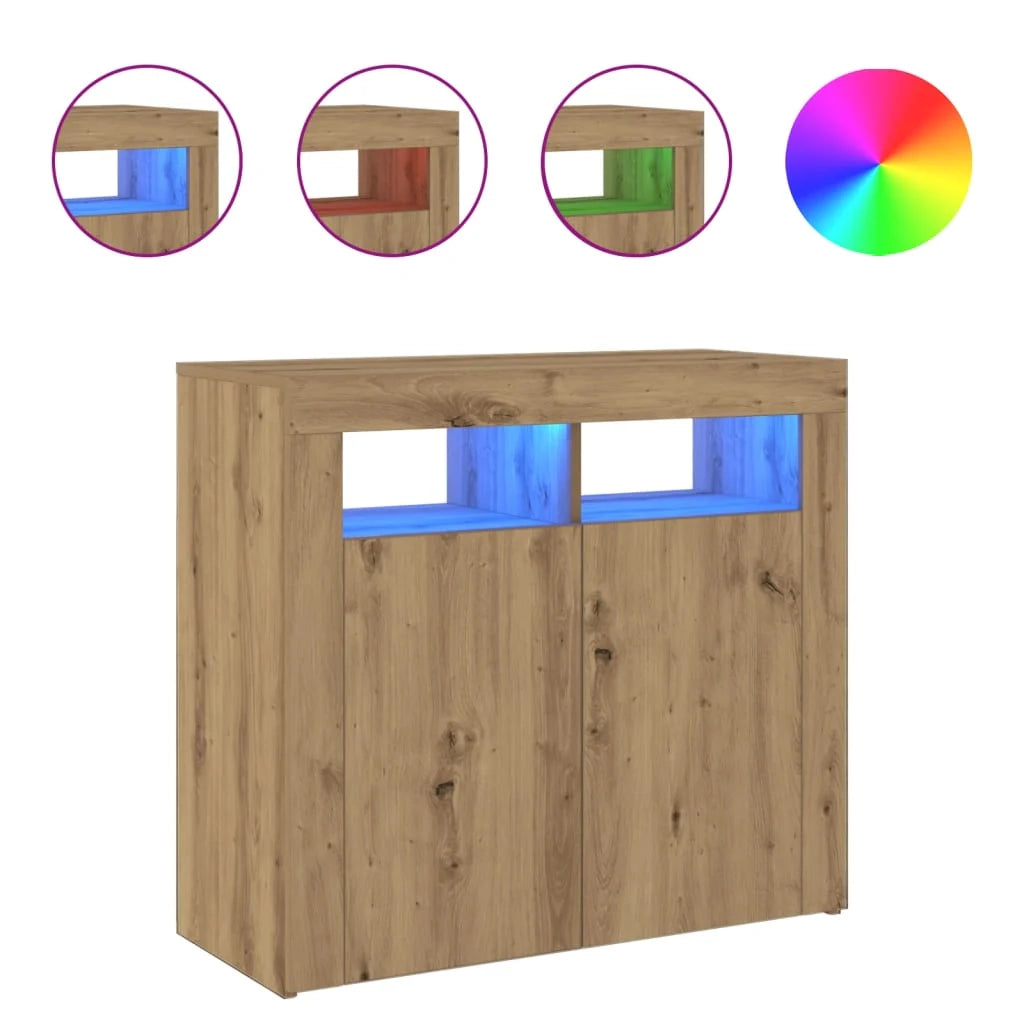 Buffet credenza cassettiera armadio mobile contenitore organizer per cucina soggiorno salotto con luci a LED legno ingegnerizzato lavorato a mano rovere Artisan 02_0029865