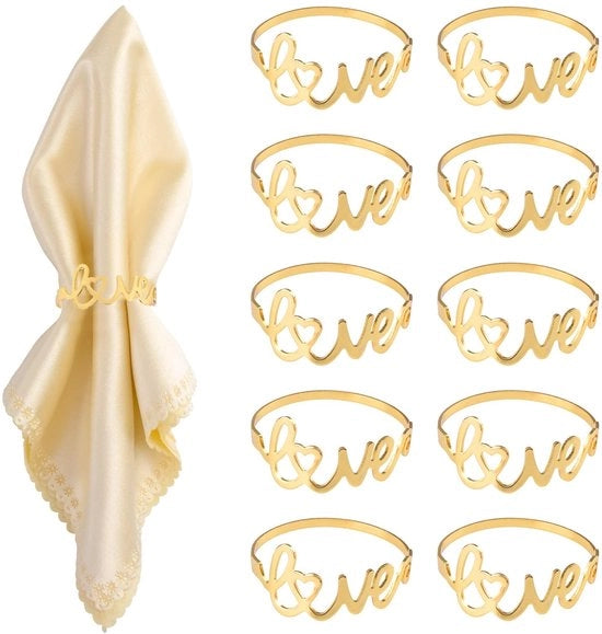 Set di 10 Anelli di Tavola in Oro per San Valentino e Decorazione di Tavola Festiva