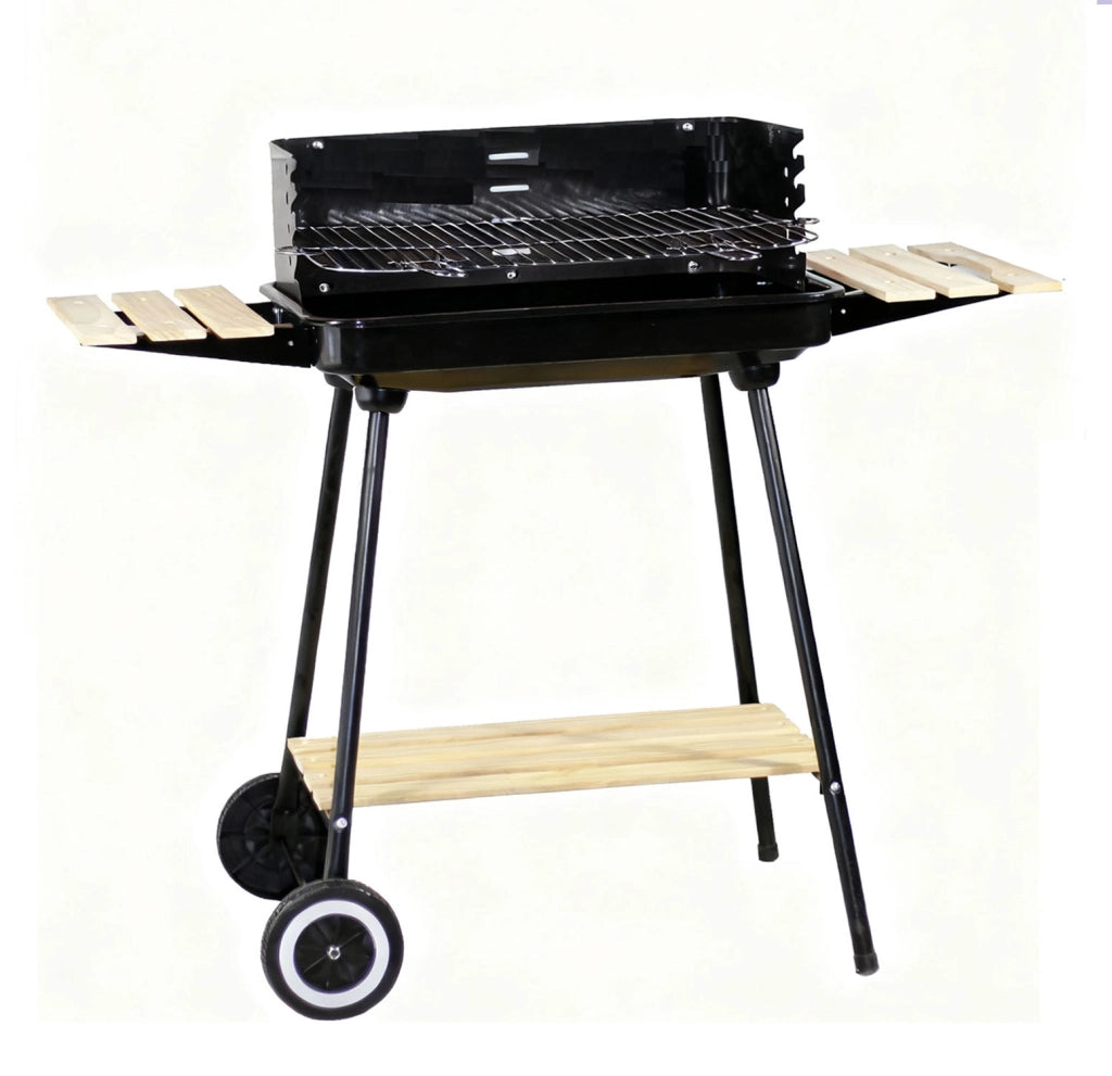 Barbecue a Carbone Esteban 104x46x88,5 cm con Griglia in Acciaio Inox e Paravento Nero