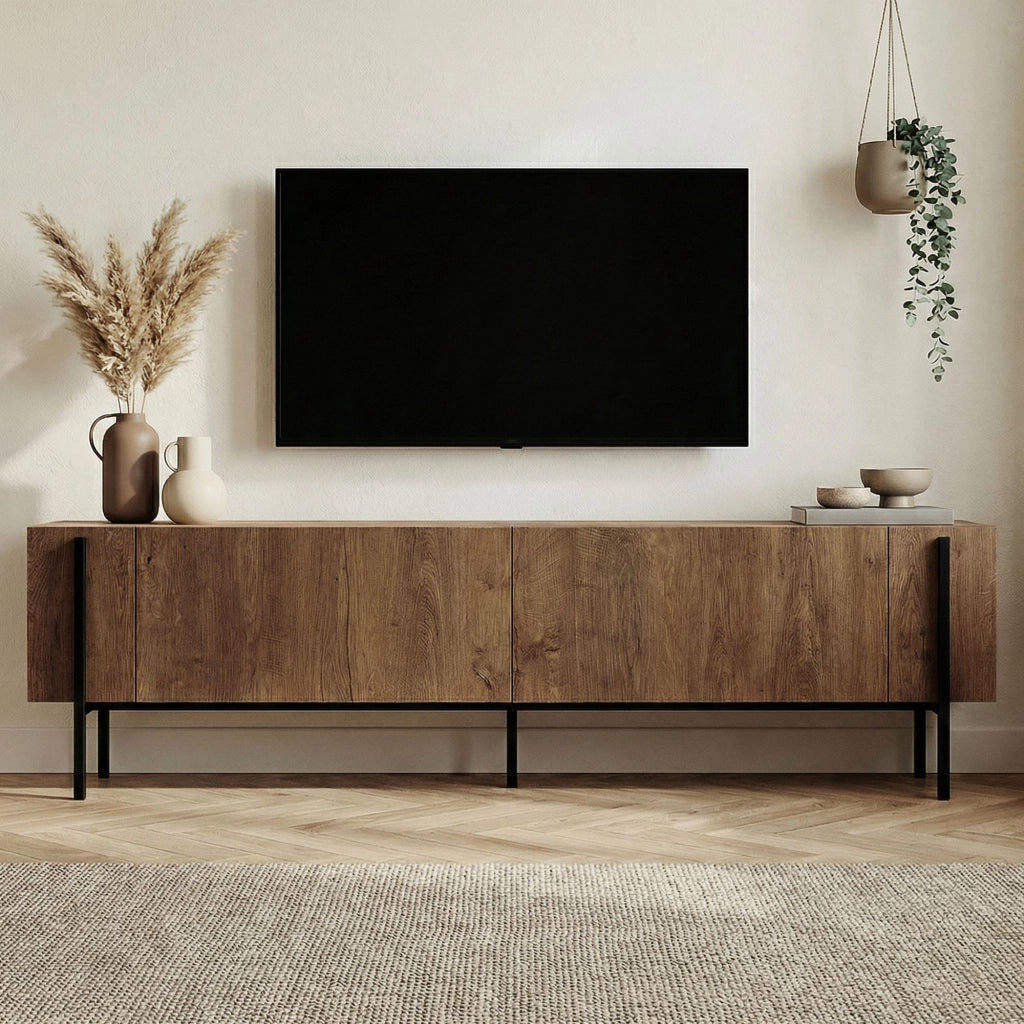 Porta TV in legno "Nexus" - 180 x 30 x 45 cm - Kafkas Oak / Nero