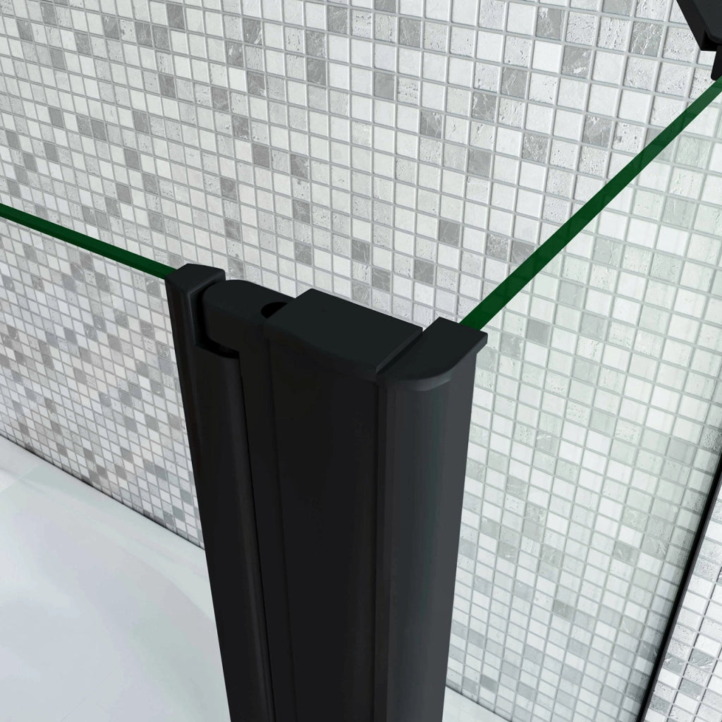 Parete Doccia 90xH.140cm Sopravasca Angolare 2 Ante Pieghevoli con Parete Laterale 75cm Vetro Temperato 6 mm Trasparente Anticalcare Nero Opaco
