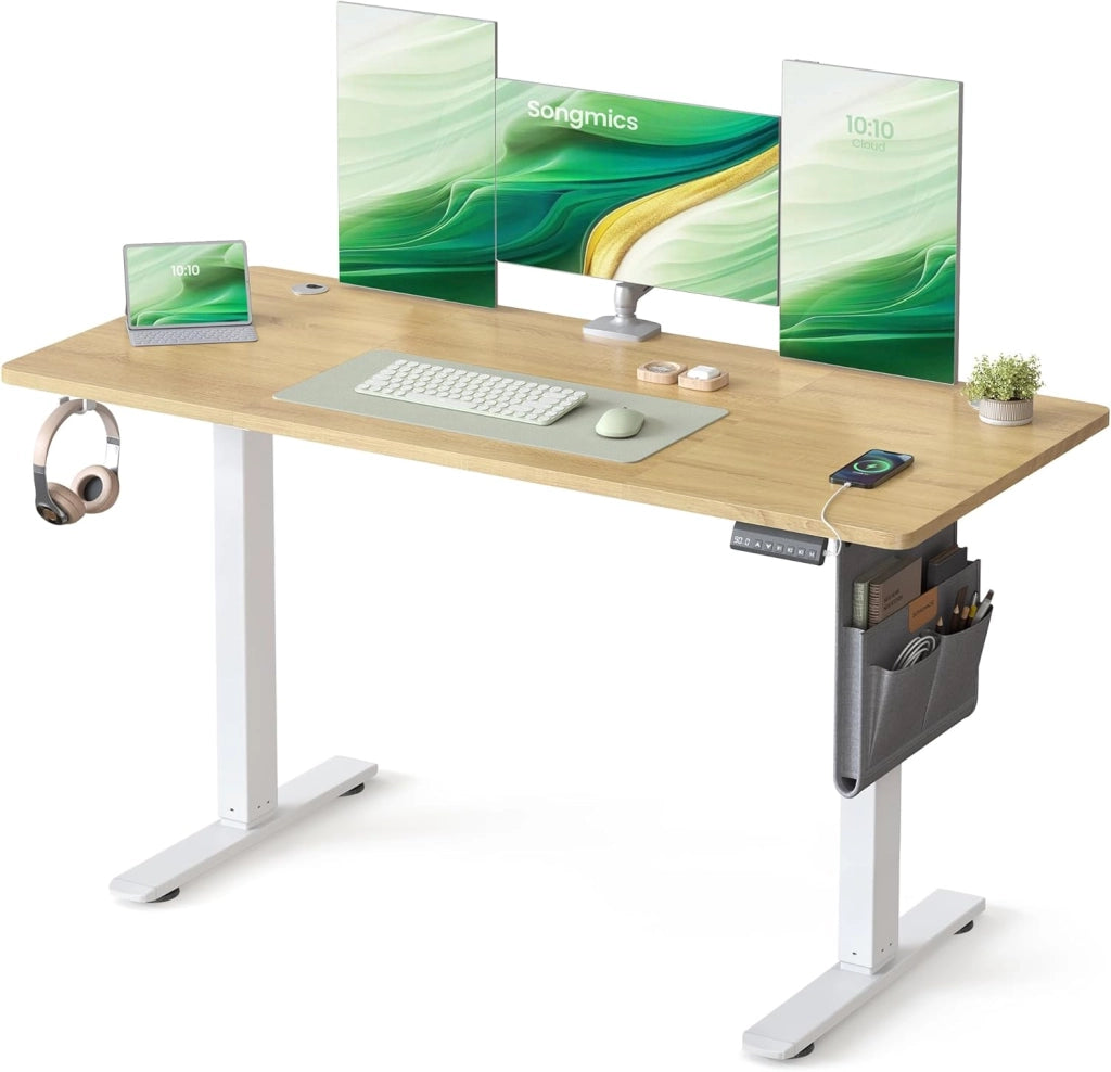 SONGMICS Scrivania Regolabile in Altezza Elettrica, 100 x 60 cm, Scrivania Elettrica, Tavolo con Memoria per 4 Altezze, Porta USB-C, Marrone Vintage LSD130KD01