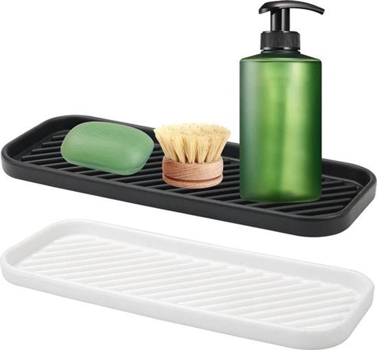 Raccoglitore per Spugne da Piastra - 2 Pezzi - 23 cm x 9 cm - Raccoglitore per Spugne da Cucina e Bagno - Organizzatore per Asciugamani - Resistente all'Uso con Lavastoviglie - Per Spugne Detersivi Sapone Spazzole - Nero e Bianco