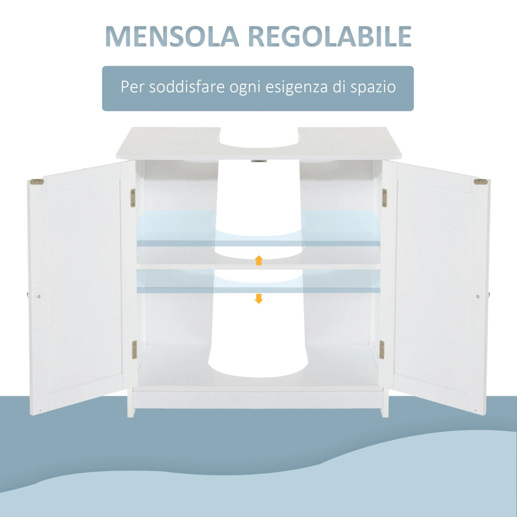Mobile Sottolavabo Bagno con 2 Ante e Ripiano Regolabile ¨C Zephmum ¨C Bianco 60x30x60 cm