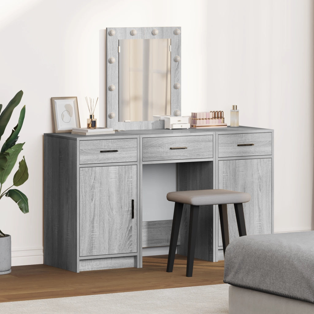 Set da toeletta a 3 pezzi con LED in legno ingegnerizzato grigio
