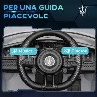 Macchina per Bambini 12V Maserati Gran Turismo Folgore con Telecomando, Età 3-5 Anni, Grigio